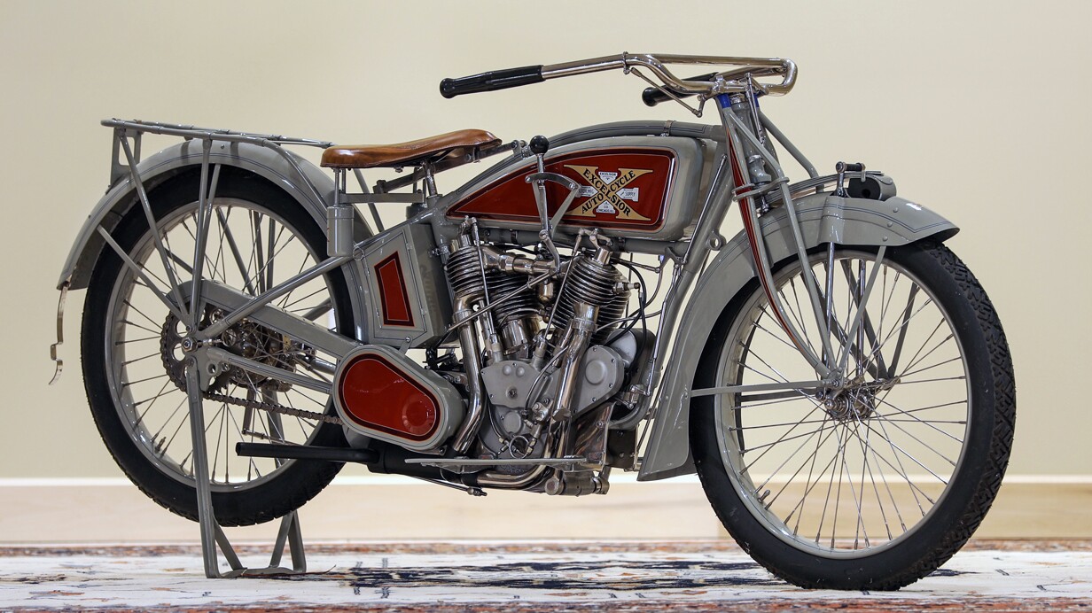 Another bike from the Allen Smith Collection, this 1916 Excelsior Model 16-3 was treated to a long-term restoration by expert Brad Wilmarth. Sold for $79,200 against an estimate of $50,000 to $70,000 Official Auction Description