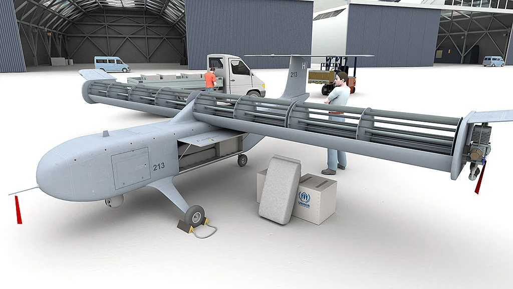 An envisioned cargo-carrying drone FanWing aircraft