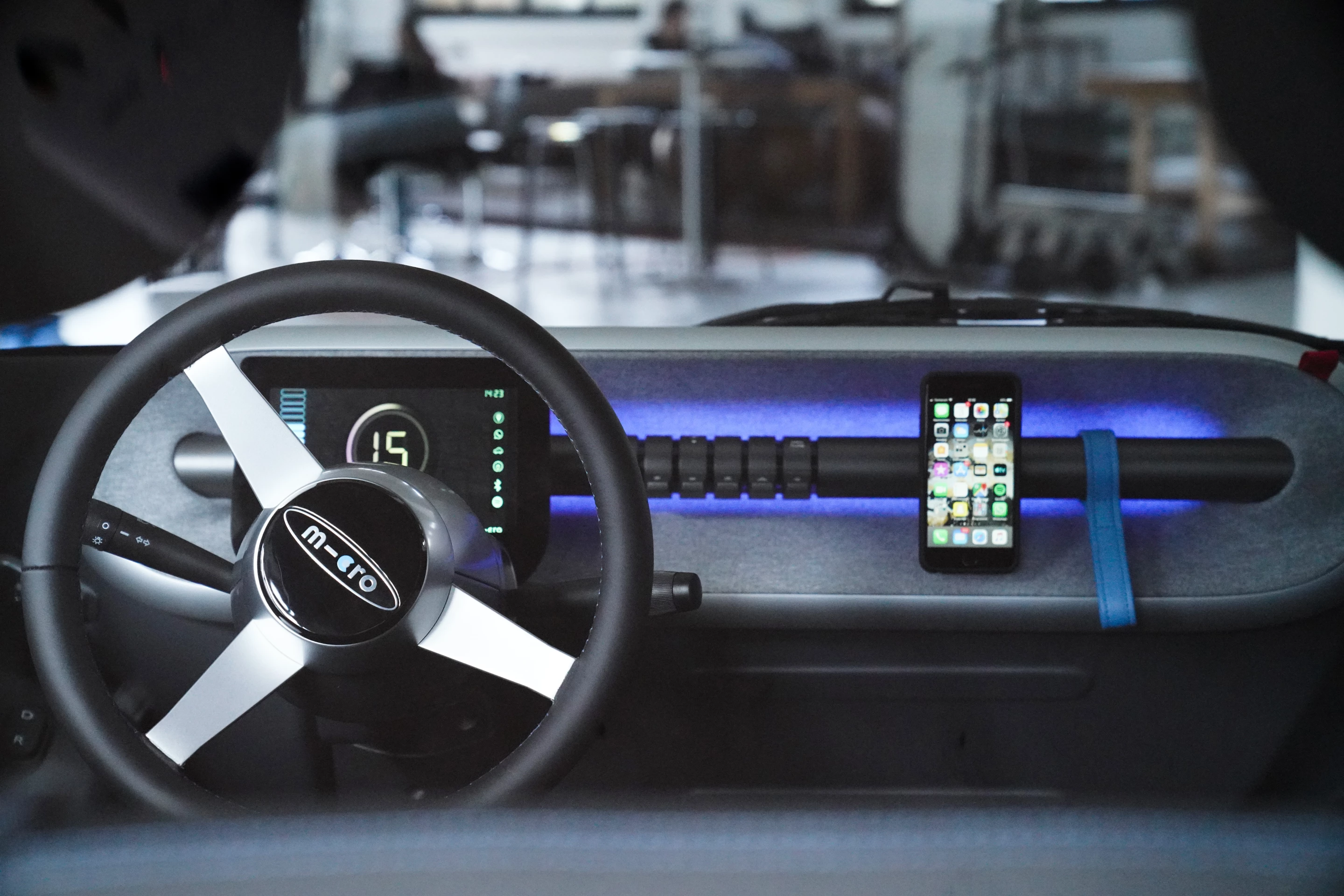 A tubular bar on the inside the door becomes a dashboard you can clip accessories onto