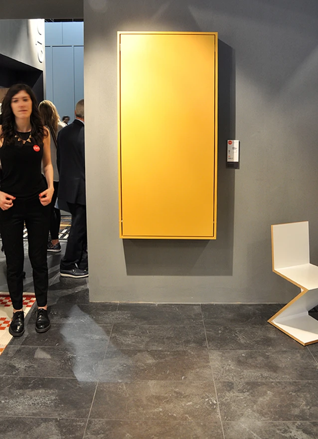 The dining table vanishes into a slim line wall piece, ideal for tiny spaces