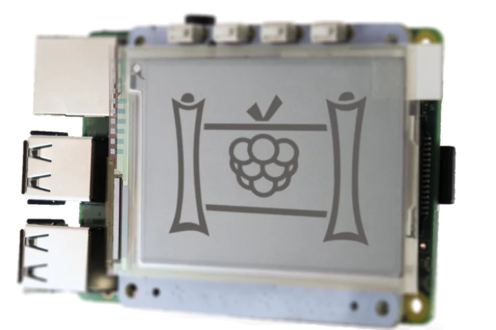 A large (2.7 inch) PaPiRus mounted on a Raspberry Pi 2