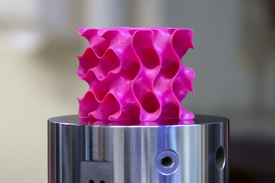 3D-printed gyroid models were used to test the strength and mechanical properties of a new lightweight material
