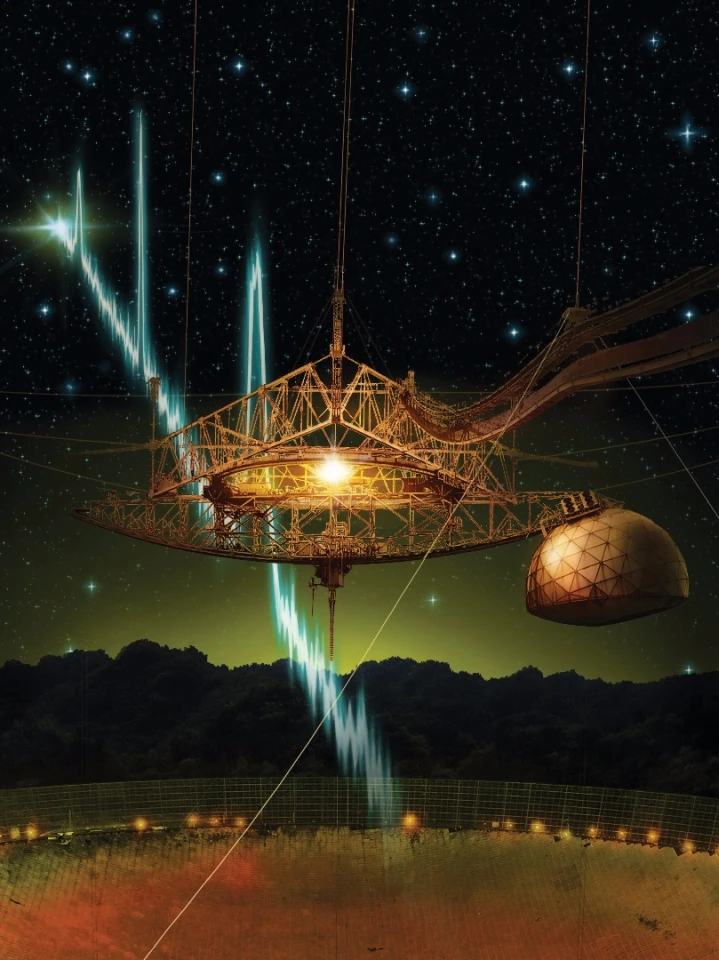 Futselaar's photographic manipulation of the Arecibo telescope, displaying unknown radio waves being received