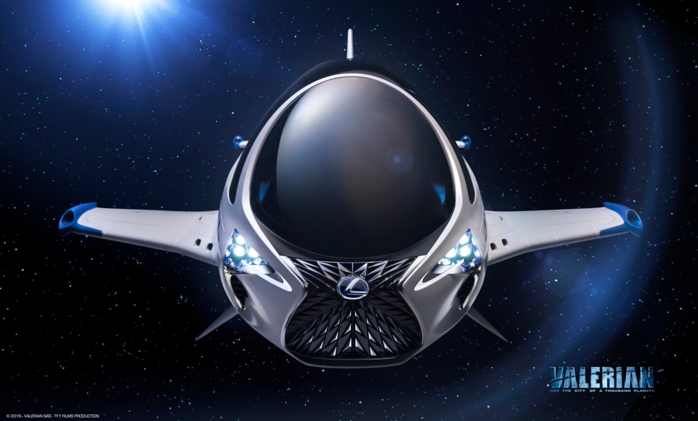 The SkyJet features headlights inspired by those of the Lexus LC coupe and an interpretation of Lexus's signature mesh grille