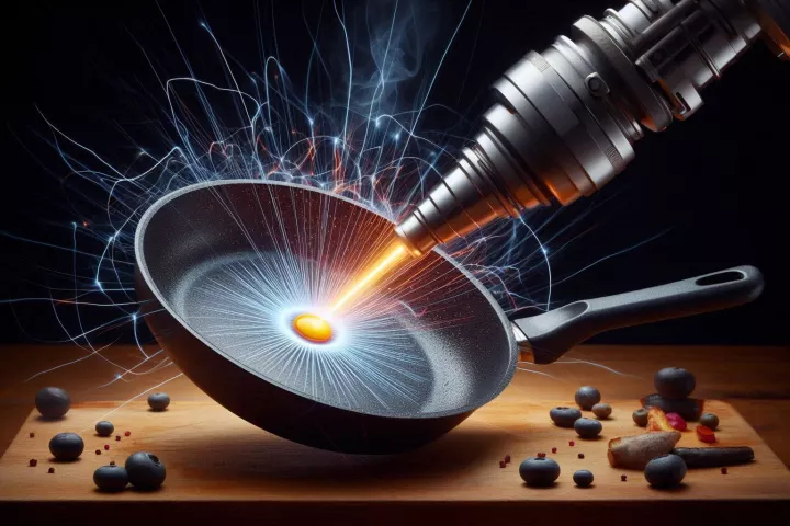 Dramatic illustration of recycling Teflon with an electron beam