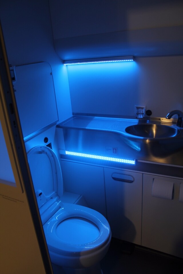The Greener Cabin, Health, Safety and Environment category was won by Boeing for its "Fresh Lavatory" on-board toilet, which uses UV light to automatically disinfect surfaces and the water supply when the passenger leaves the room