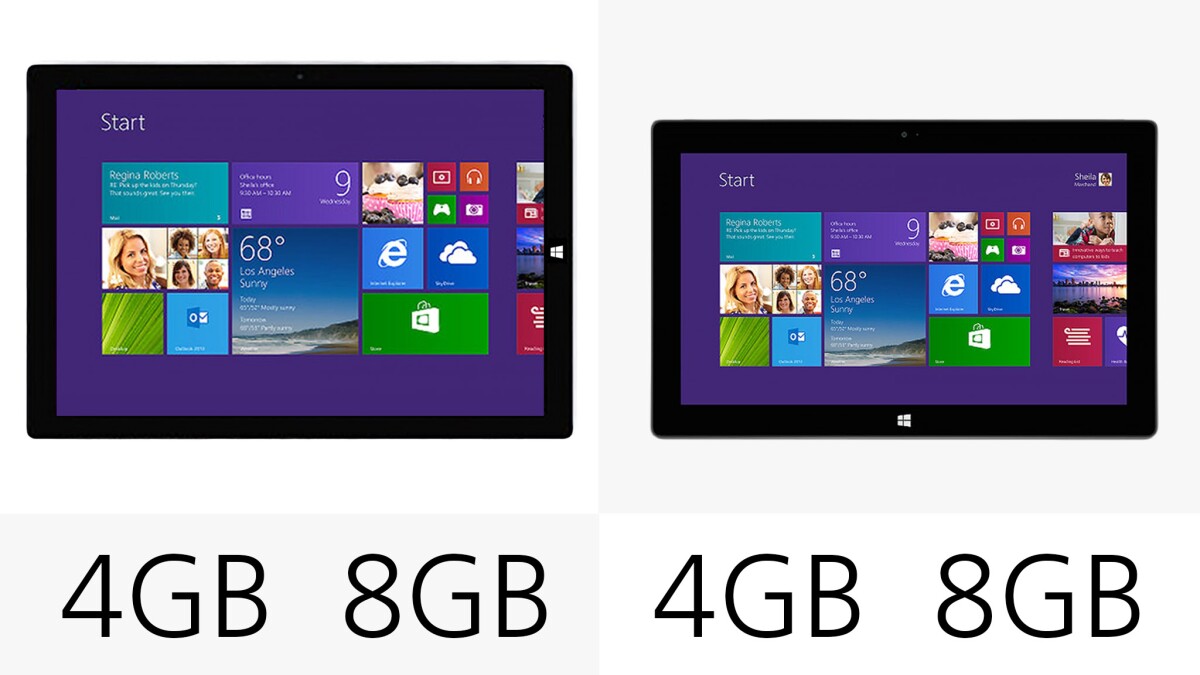 Both tablets are sold in both 4 GB and 8 GB RAM options (though they're also tied to specific storage and processor packages)