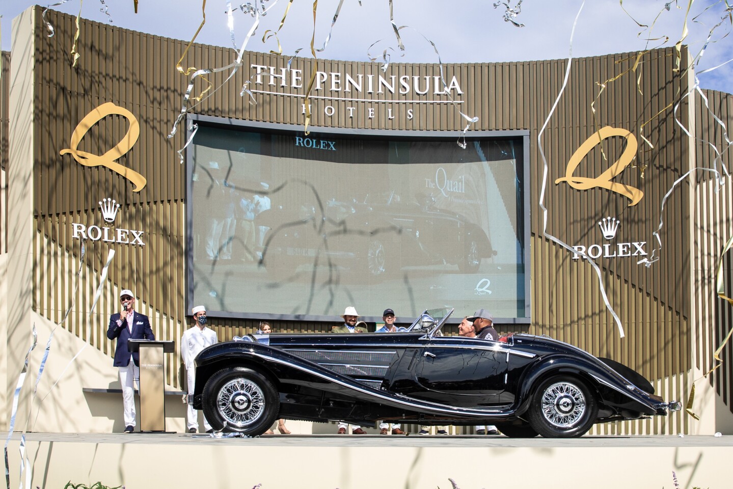 The sheer magnitude of the 1938 Mercedes-Benz 540K Spezial Roadster is evident when viewed from a distance. The winner of the 2021 Rolex Best of Show award is a "monumental" car in several senses of the word.