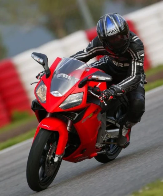 The petrol-engined Derbi on the racetrack