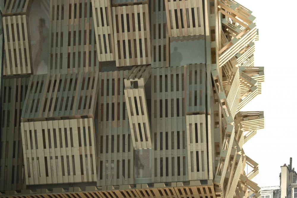 The AME-LOT student housing project is made entirely out of recycled pallets(Image by Malka Architecture)