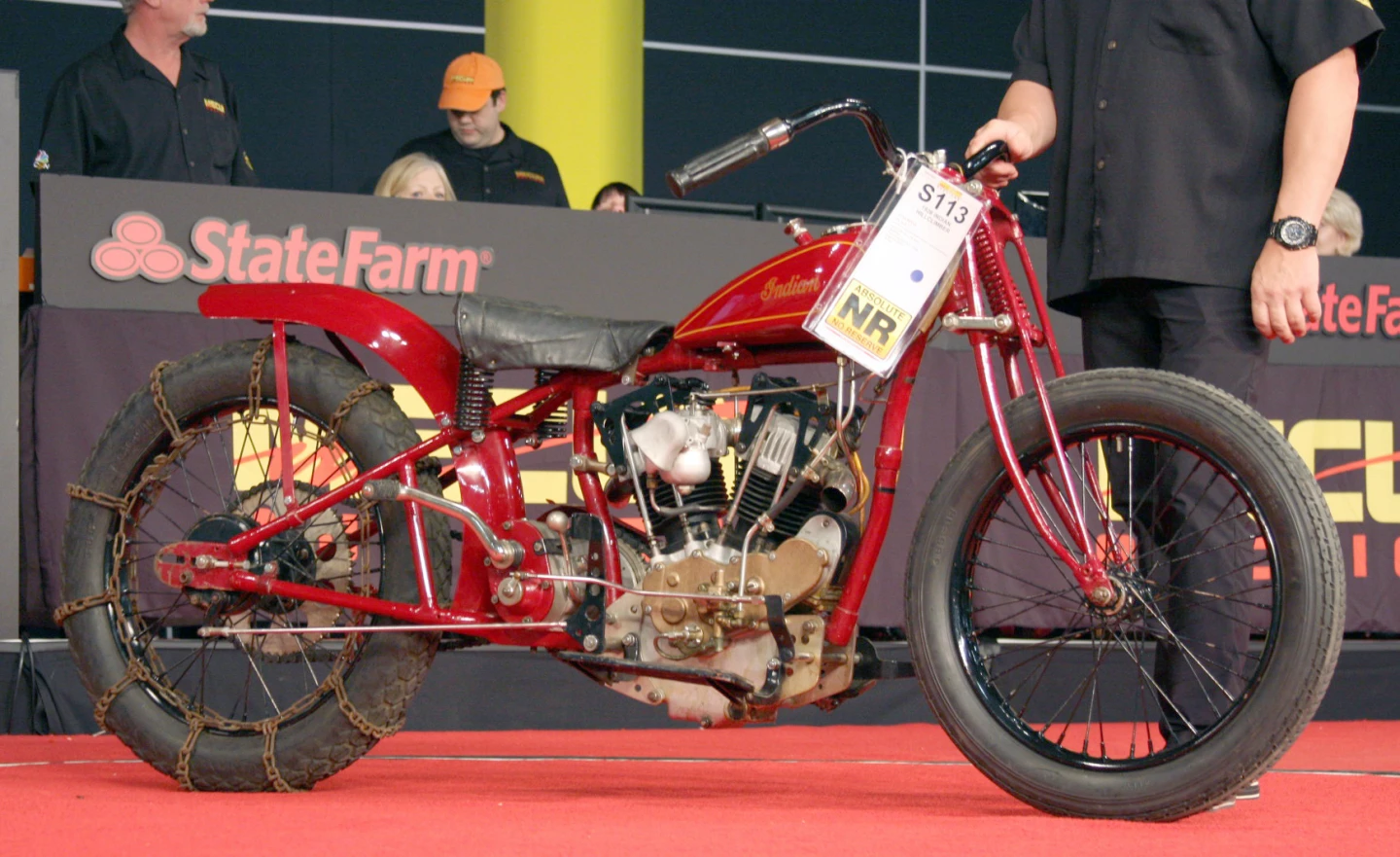 Only 26 Indian A45 machines were built - a limited series of high-horsepower variants of the 45 cubic inch engine for competition purposes and they were used for hillclimb, dirt track, and road-racing. Built in 1926-27, the 60 hp engines were loosely based on the Scout but the cylinder heads combined overhead valves, a hemispherical combustion chamber, and a domed aluminum piston which resulted in a 15:1 compression ratio and the necessity to run the engines on alcohol fuel only. The first A45s, of which this machine is one, had iron cylinder heads, while later examples had aluminum heads, becoming one the first aluminum OHV cylinder heads in the industry. Sold as part of the E.J. Cole collection, the bike fetched $107,250 in March, 2015.