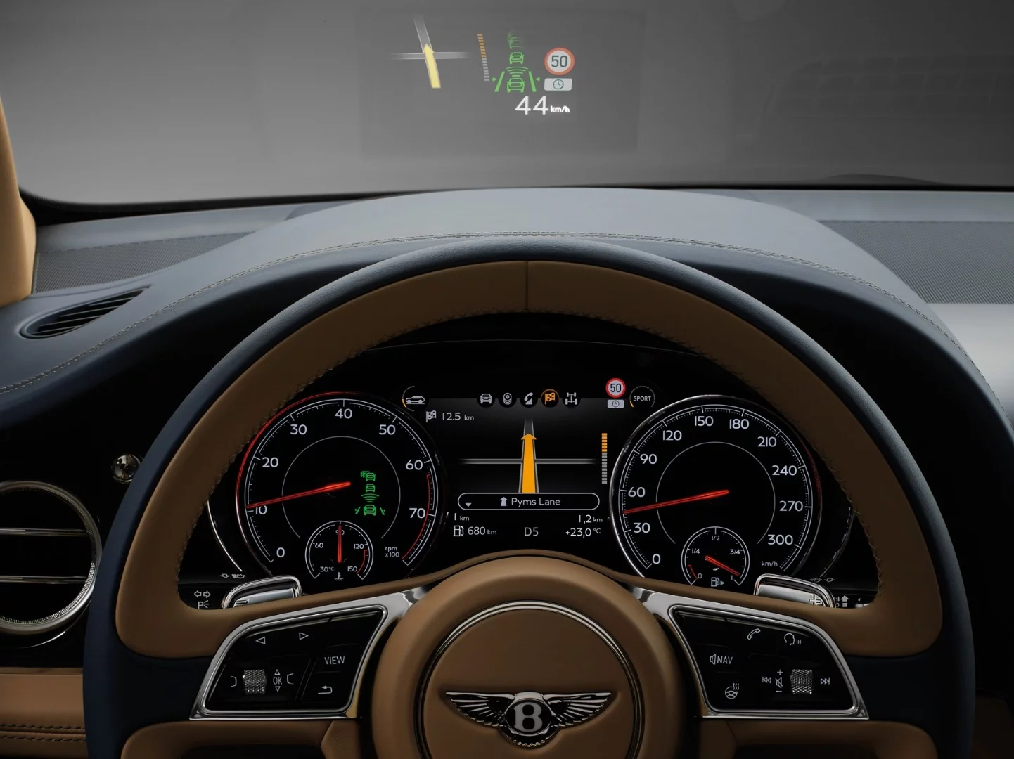 The Bentayga has a head-up display for showing information to the driver