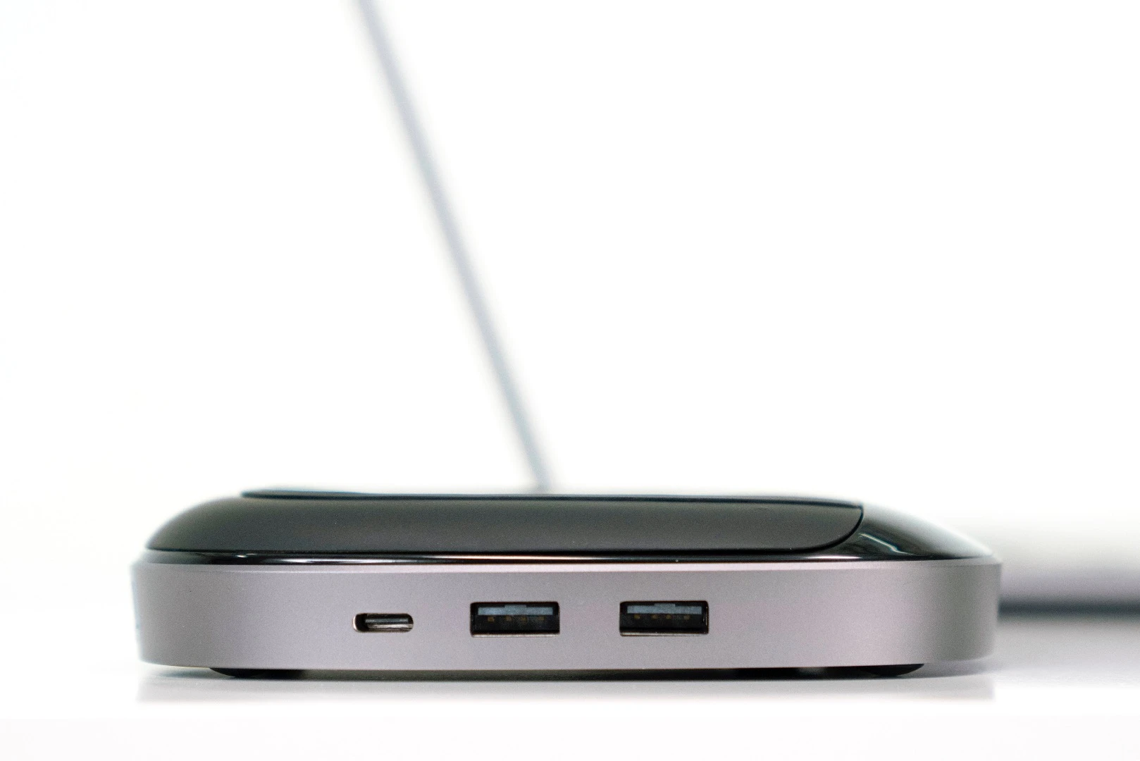 A USB-C input into the hub allows it to be used as a bedside wireless charger, powered by a USB cable