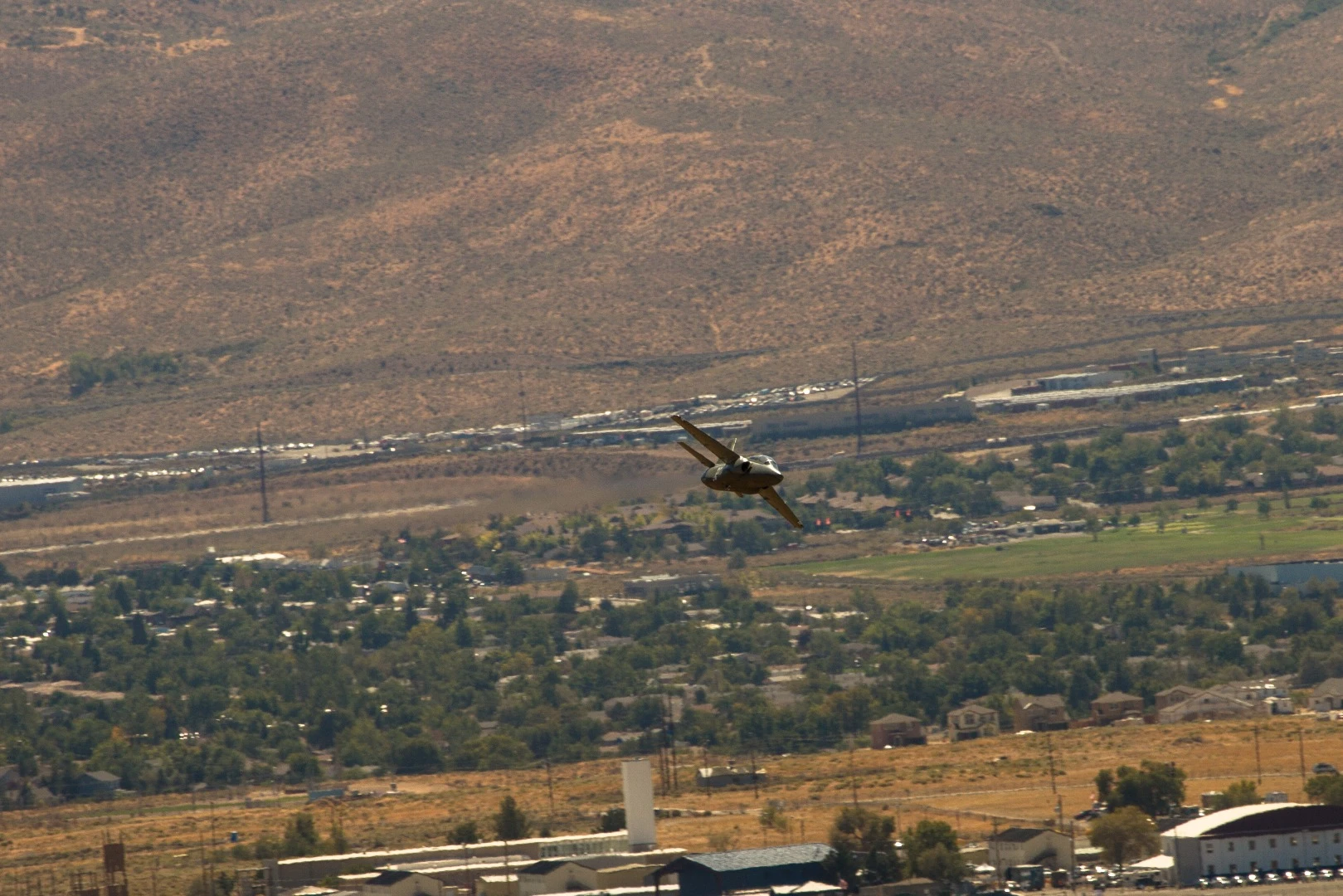 Jet class plane with the Reno mountains in the background