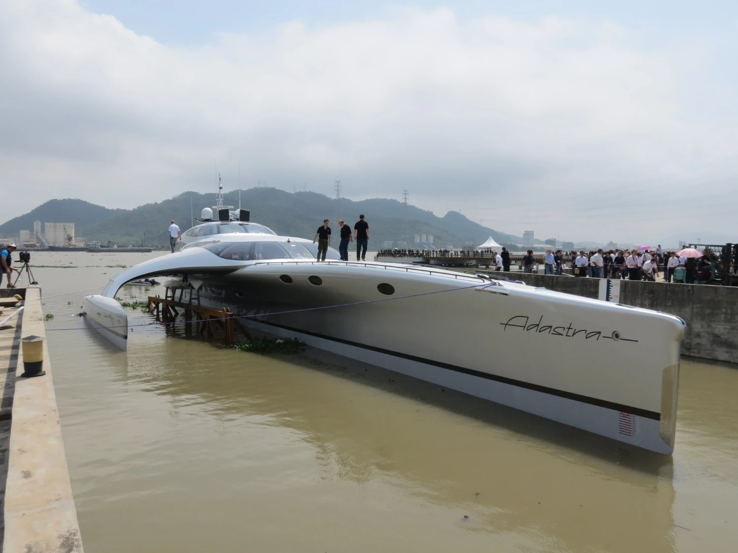 The $15 million Adastra luxury trimaran was launched yesterday in China