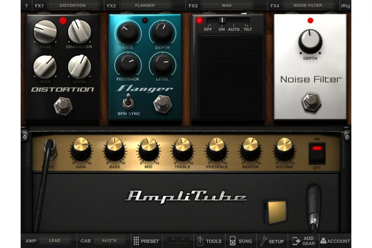 A lead amp configuration with Distortion, Flanger, Wah, Noise Filter and dynamic mic