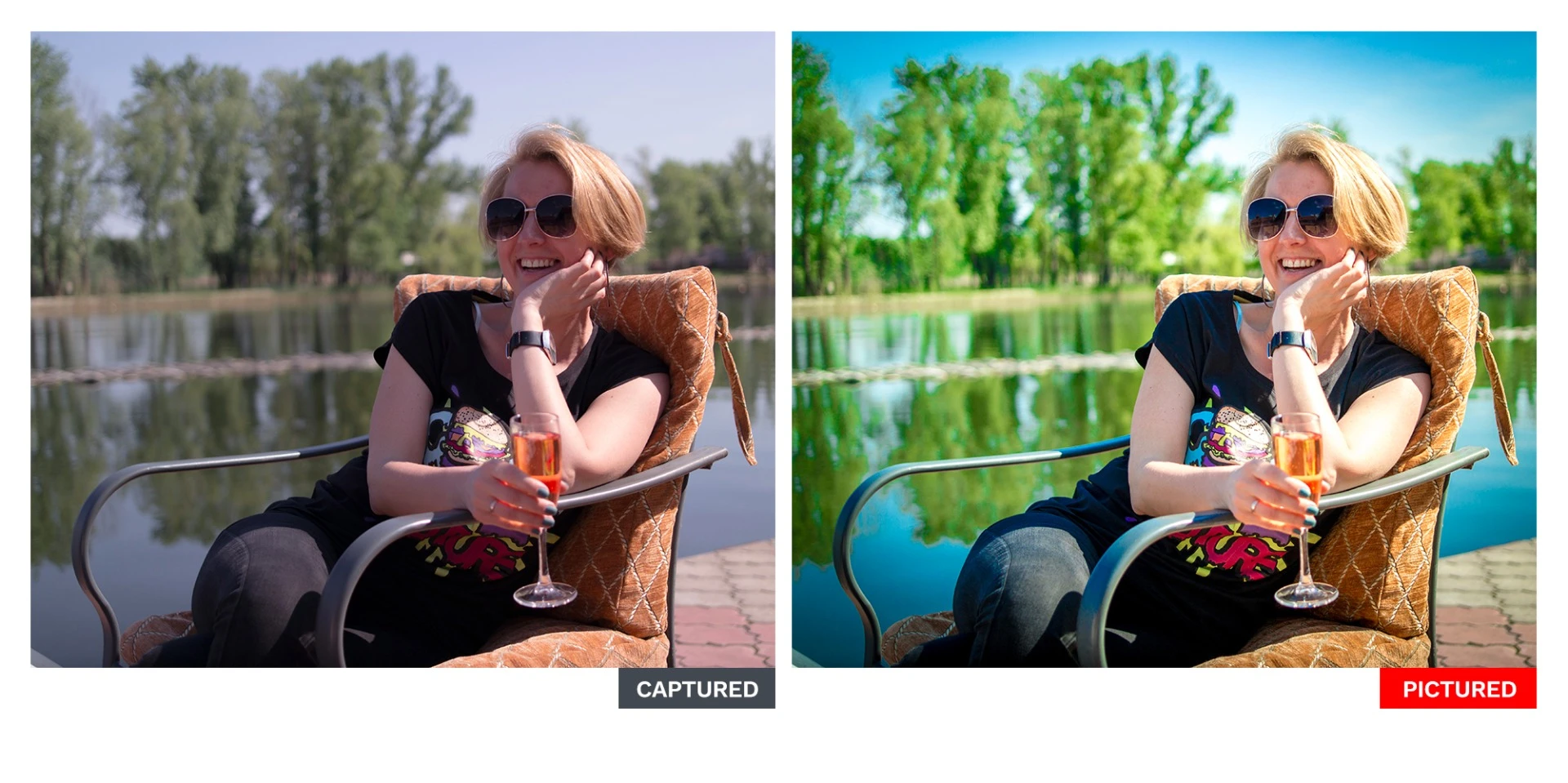 Sample images edited by the Pictured Technology AI feature high saturation and contrast