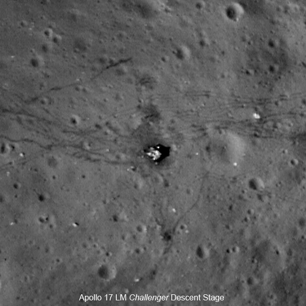 A close-up of the Apollo 17 descent stage, as photographed by LROC