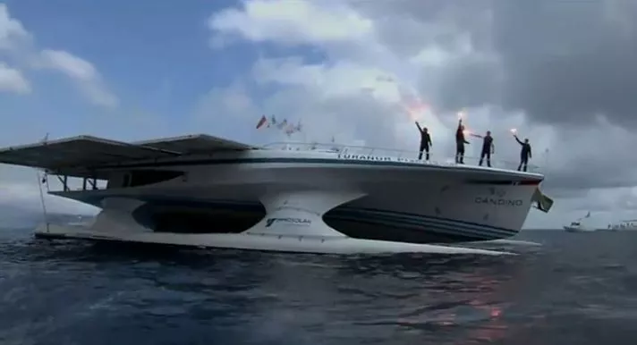 The TURANOR PlanetSolar, as it enters Monaco's Hercule Harbor