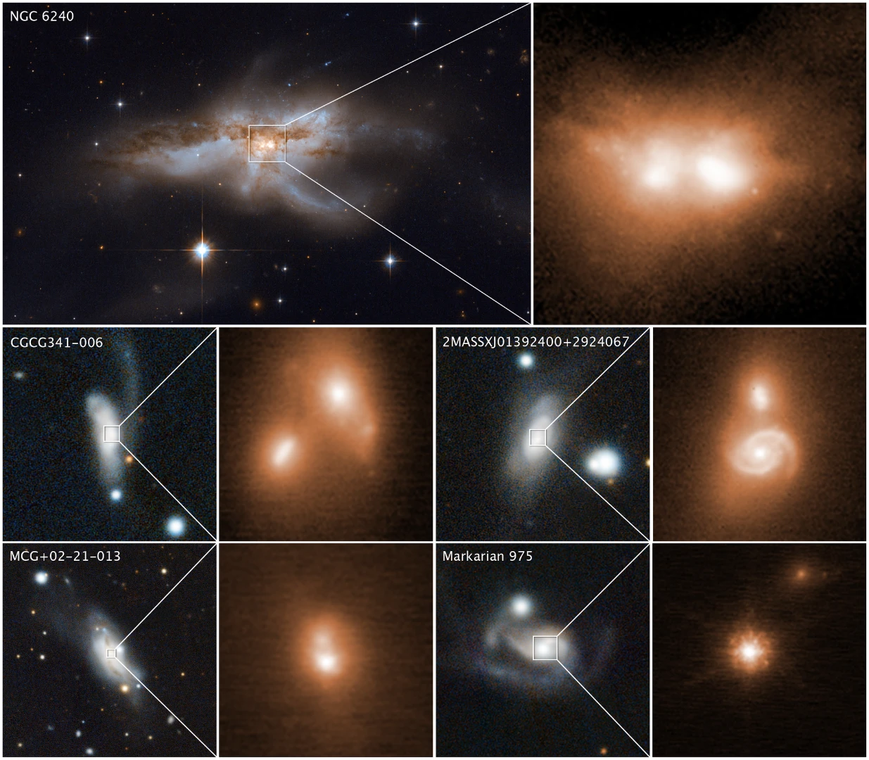 The images of the final stages of galactic collisions, where the supermassive black holes merge into one