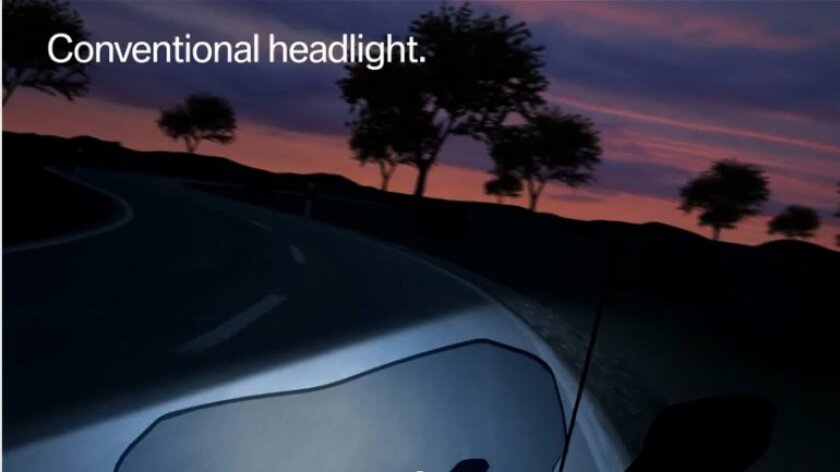 Standard headlight, showing how you lose visibility when you dip into a corner.