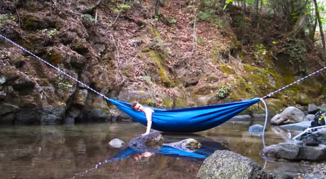 The HydroHammock is built from sealed, high-tensile fabric designed to hold a tub-full of water – hot or cold