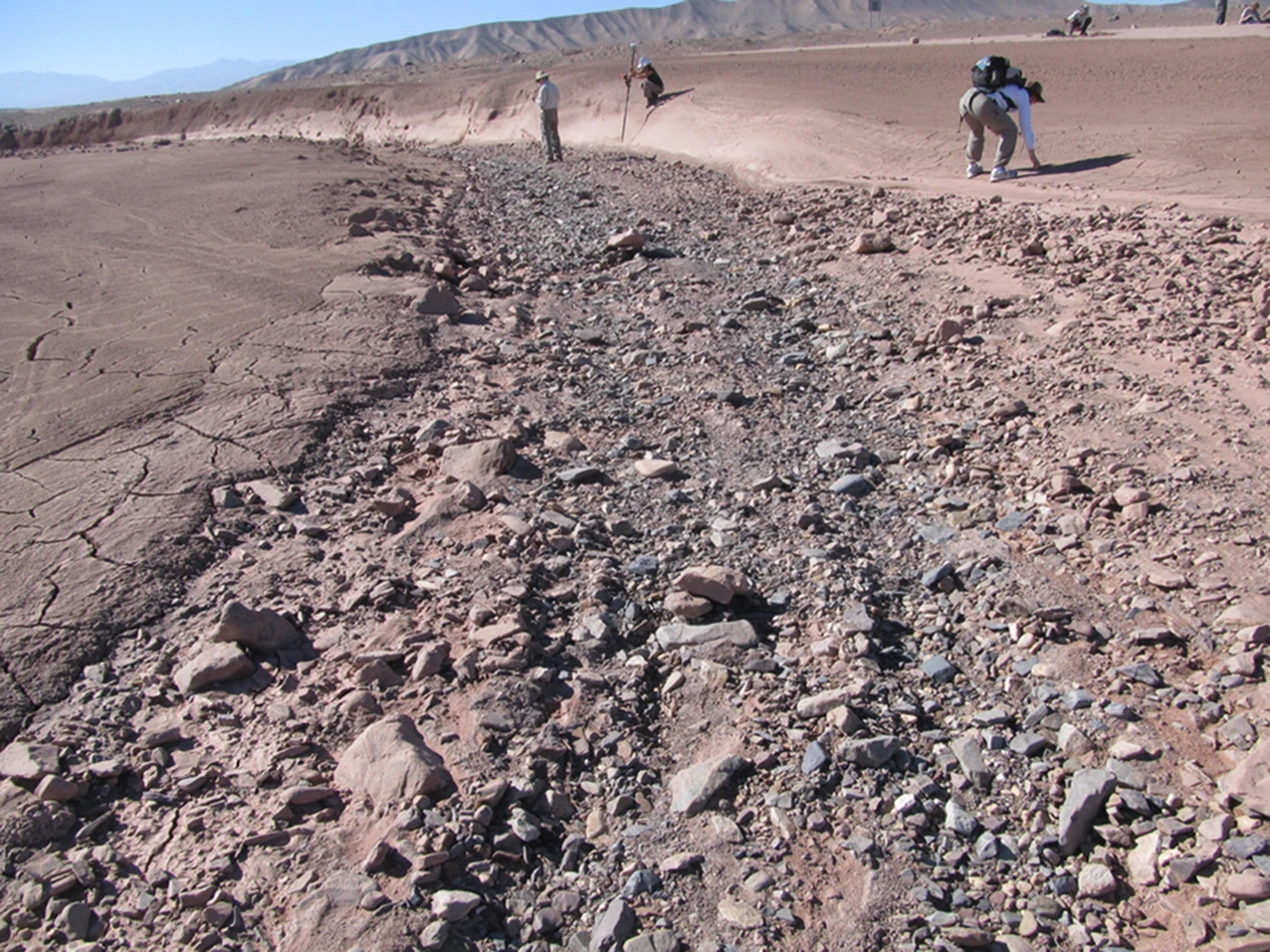 This alluvial fan in the Atacama Desert, Chile is very similar to the outcropping on Mars (Photo: UC Berkeley)
