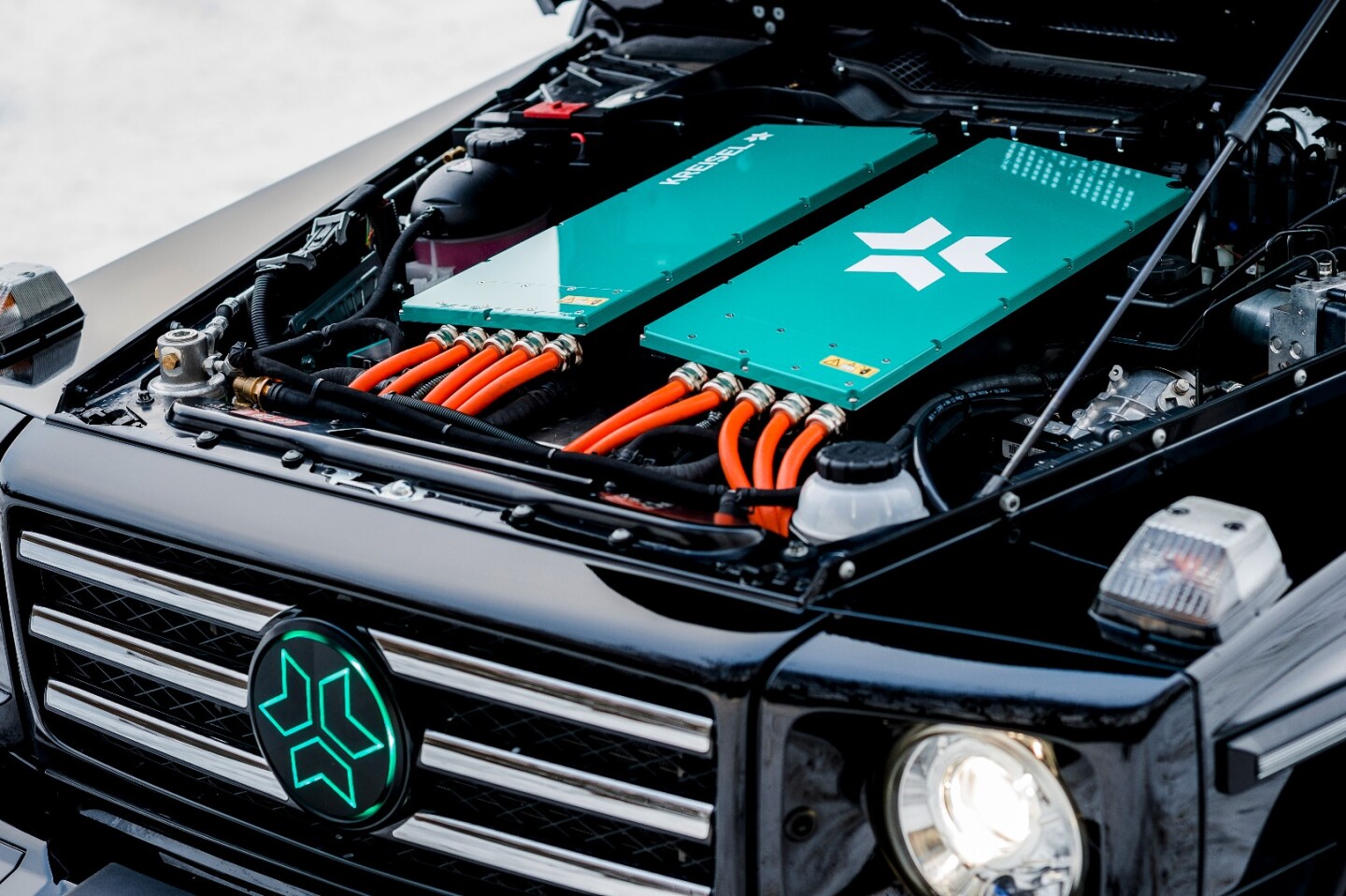 The Kreisel conversion includes an 80 kWh battery pack and two electric motors