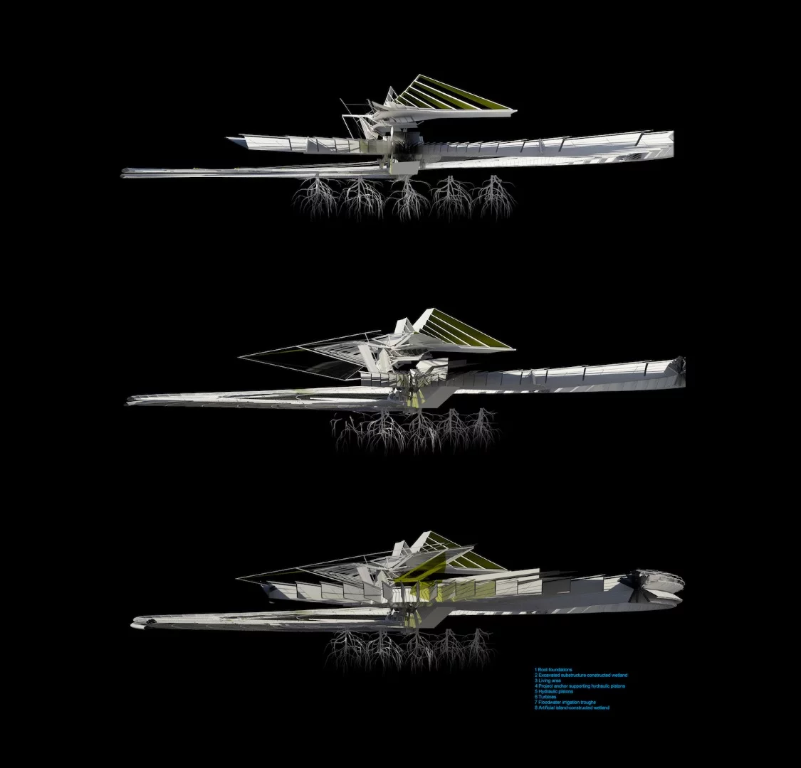 The Self-Excavation Hurricane House would direct floodwater away from the house