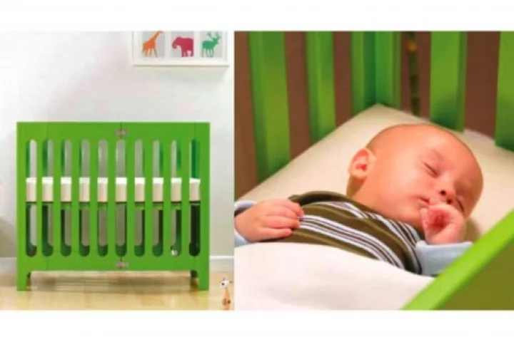 Bloom's Alma crib sleeps baby from birth to two years and folds away for easy storage