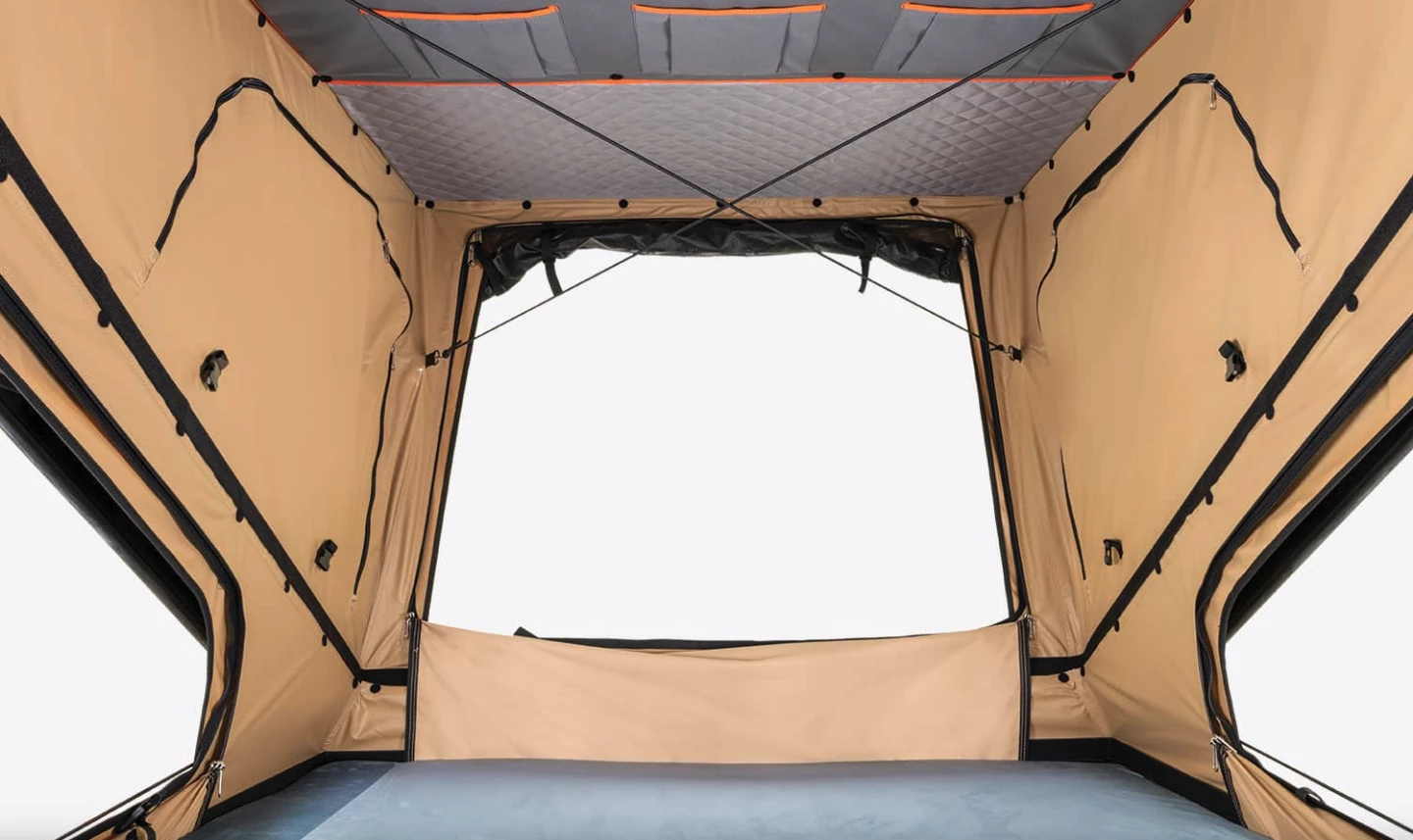The rooftop tent offers a double mattress and plenty of head and elbow room courtesy of a dual-lift roof