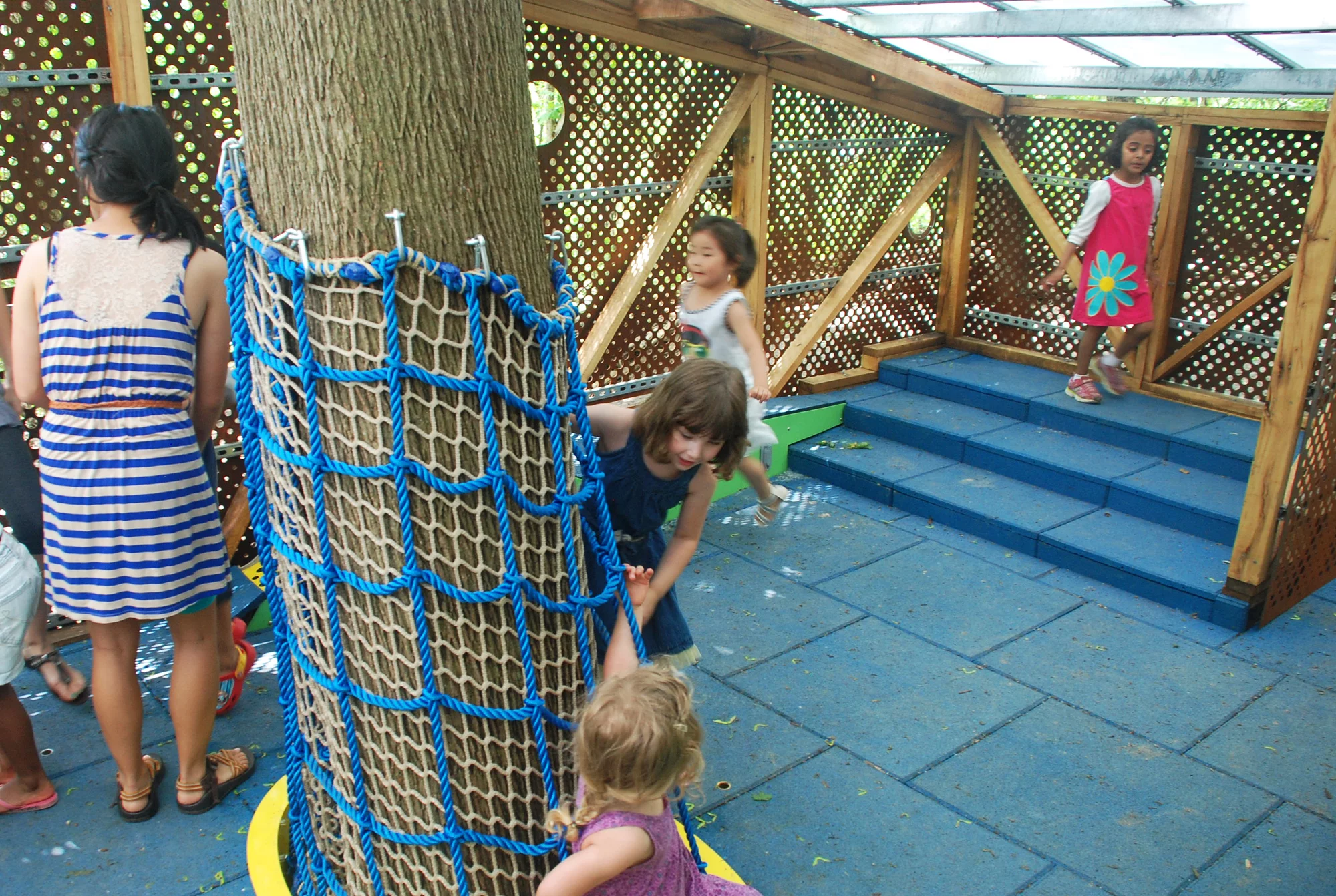 Inside, a climbing net stretches across the opening between the floor and the tree (Photo: Syracuse SOA)