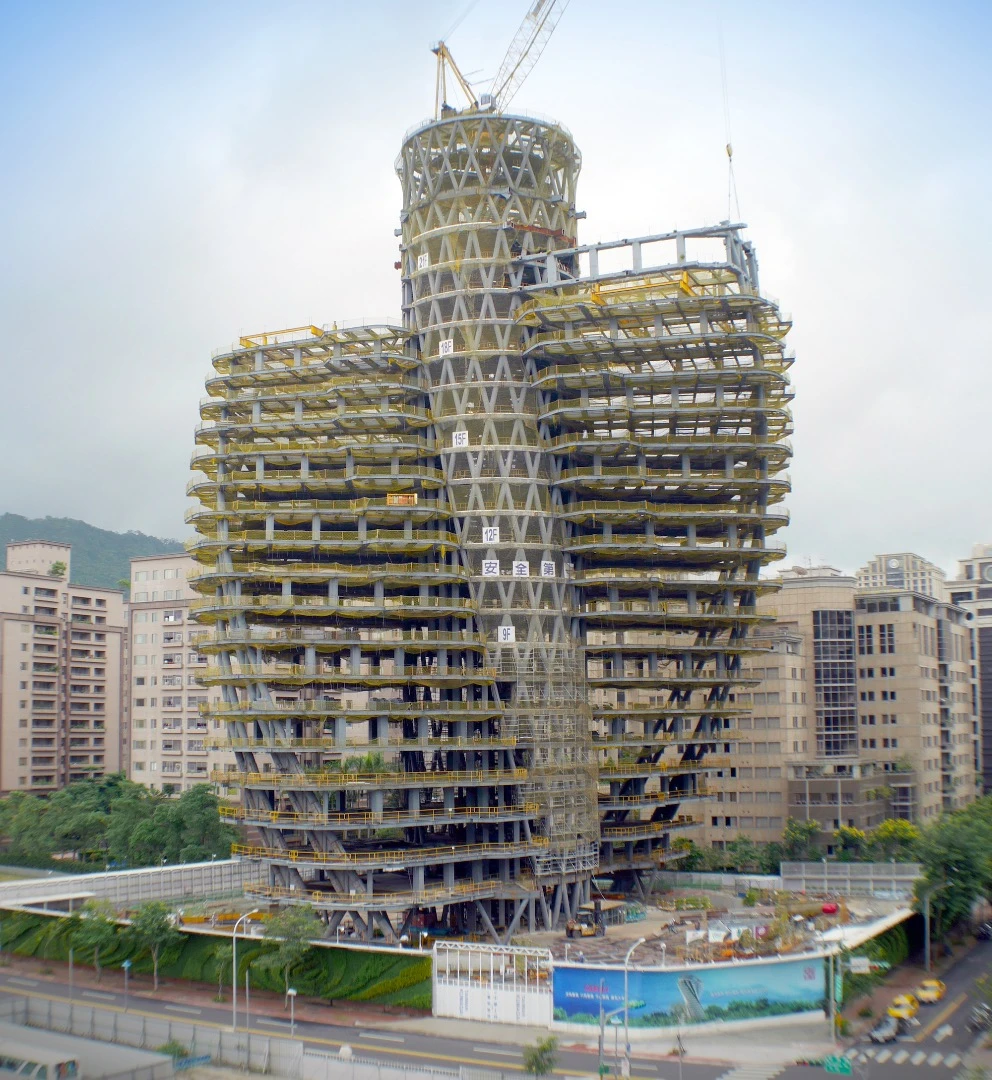 Vincent Callebaut Architectures says that the Agora Garden Tower's 23,000 trees will absorb up to 130 tons of CO2 each year in Taipei
