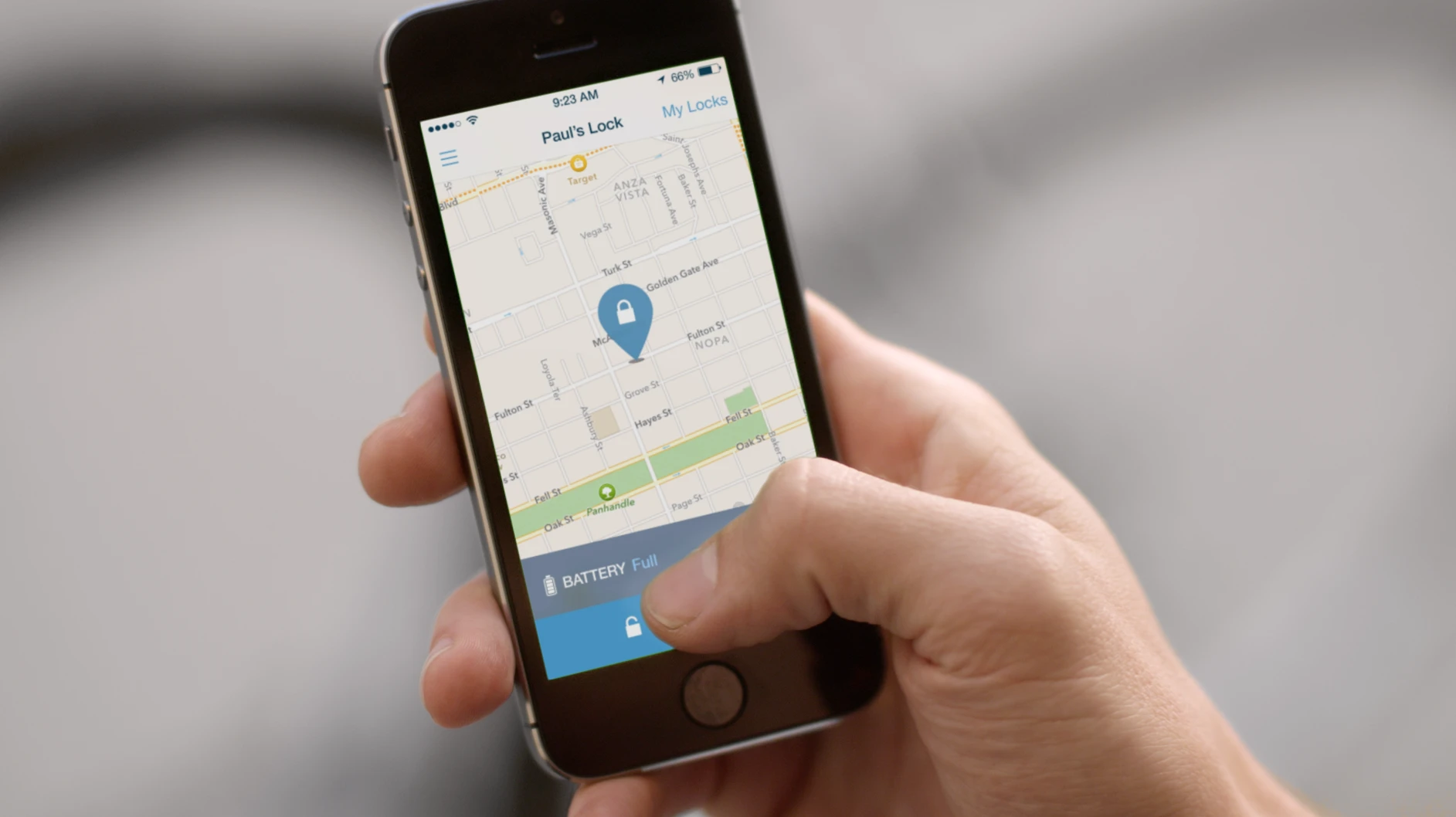 Skylock works with a custom app on iOS and Android mobile devices, via Bluetooth and Wi-Fi