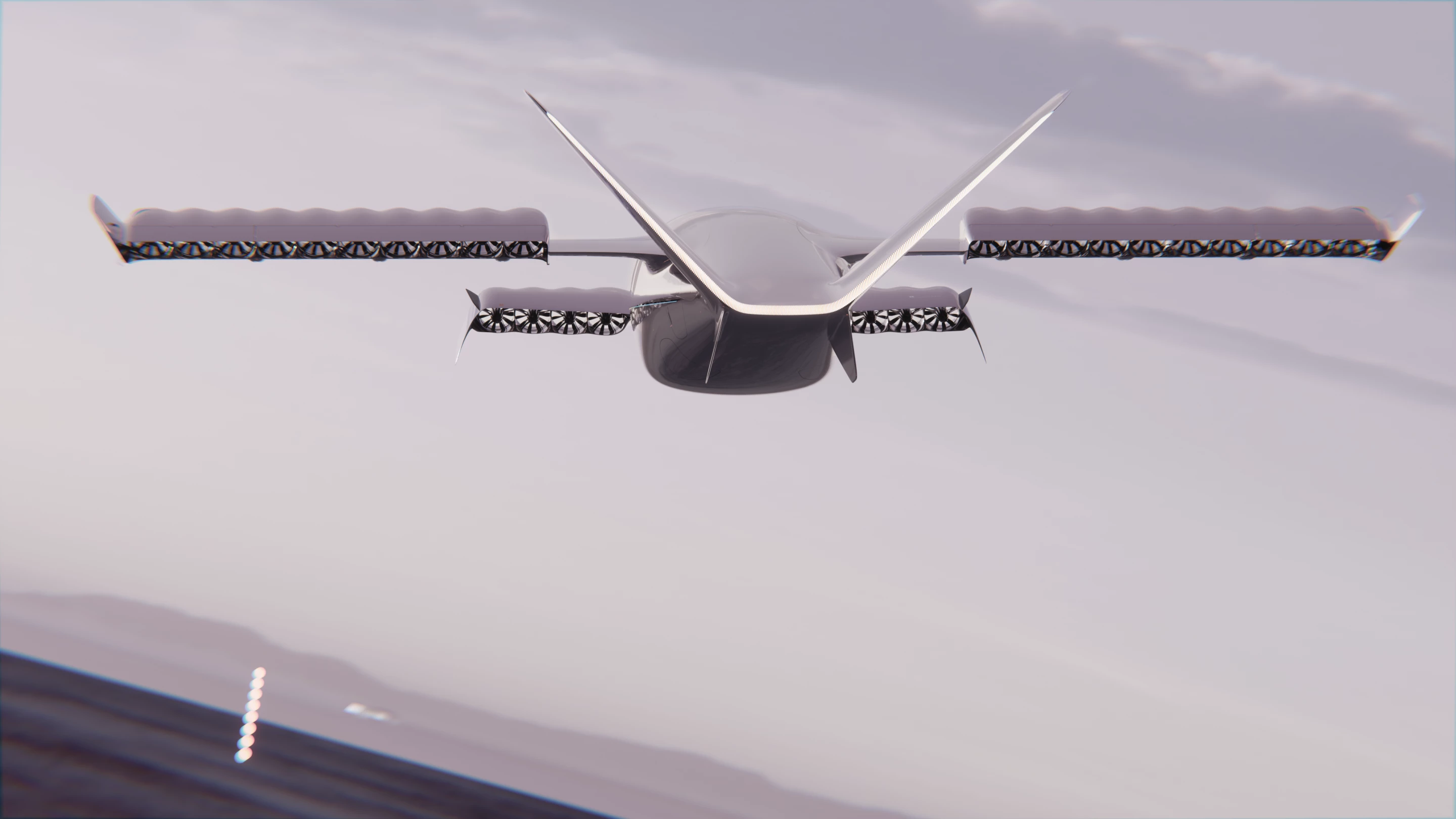 The wings and canard tilt up for vertical take-off, and then transition to horizontal for forward flight