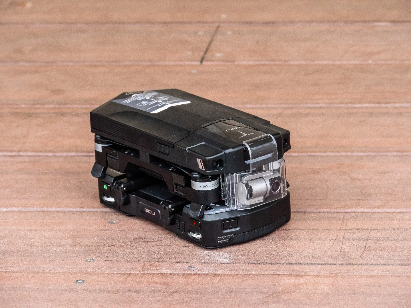 The GDU 02 drone clips together with its controller so you can throw it in a backpack without worrying about the camera gimbal or thumbsticks