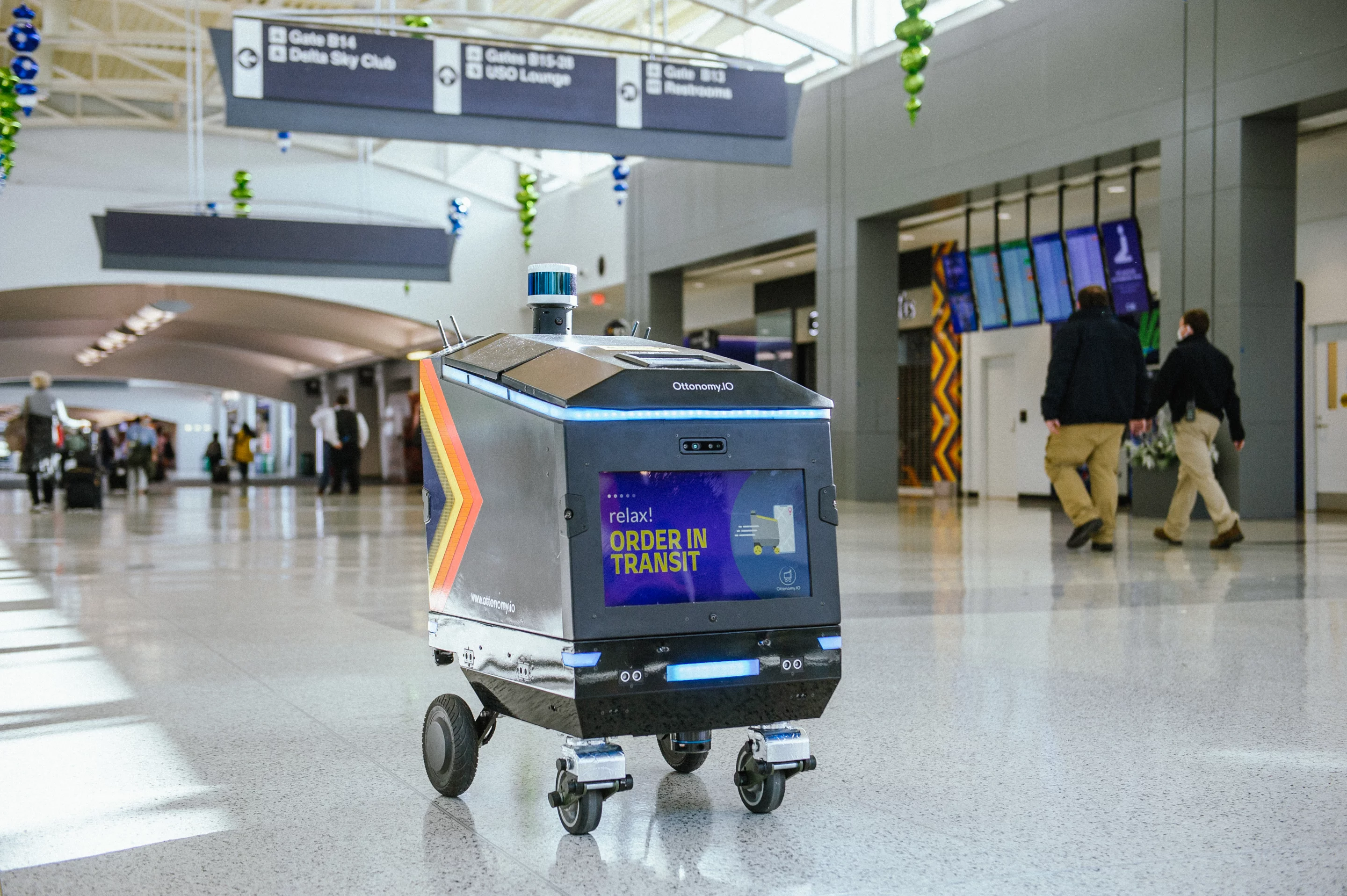 The system is claimed to be "the first autonomous robotic delivery of food, beverage and lifestyle products in an airport environment"