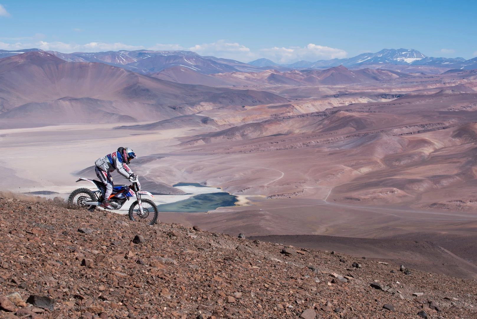 Francisco Lopez started his effort with his KTM Freeride E-XC on terrain that was familiar with some Dakar Rally special stages
