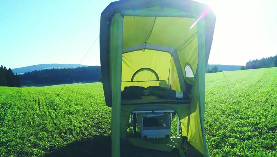 Inside, the B-Turtle sleeps two on an inflated platform