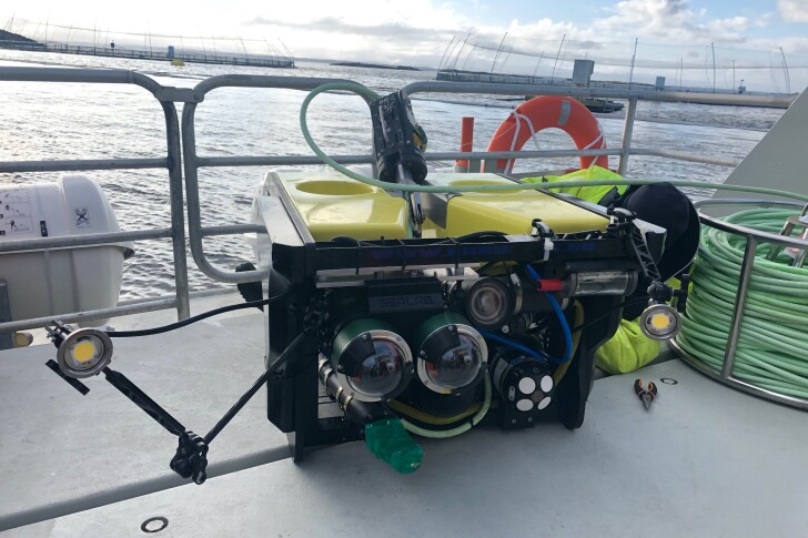 The CageReporter robot, at one of the SalMar-run fish farms where it was recently trialled