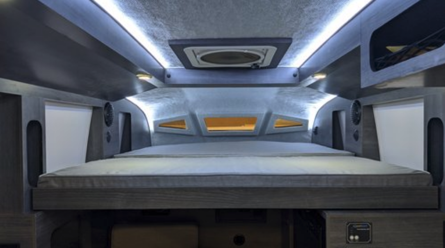 The extendable bed slides out into near-queen size at night and retracts for more space during the day