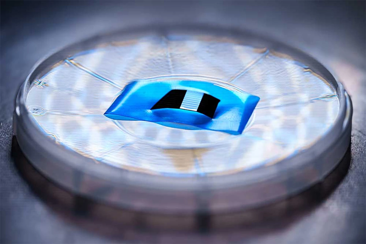 This gallium-arsenide-based semiconductor that's less than a micrometer thick will form most of the photonic cooling plate