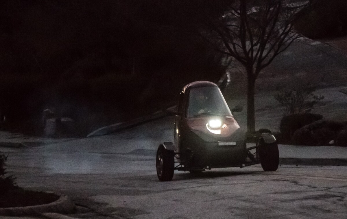 Luke Workman getting very sideways in his overclocked Corbin Sparrow