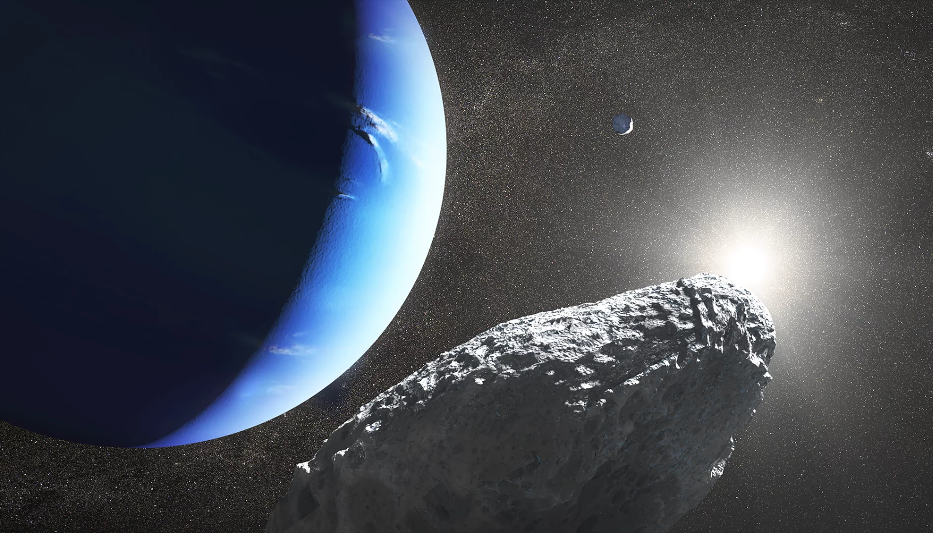 An illustration of Hippocamp, a newly-discovered moon of Neptune
