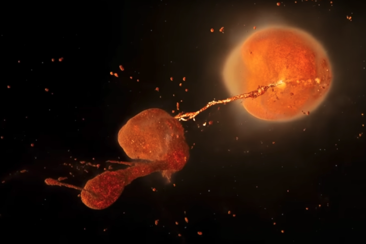 A simulation of the Moon forming after a massive collision between ancient Earth and a Mars-sized protoplanet