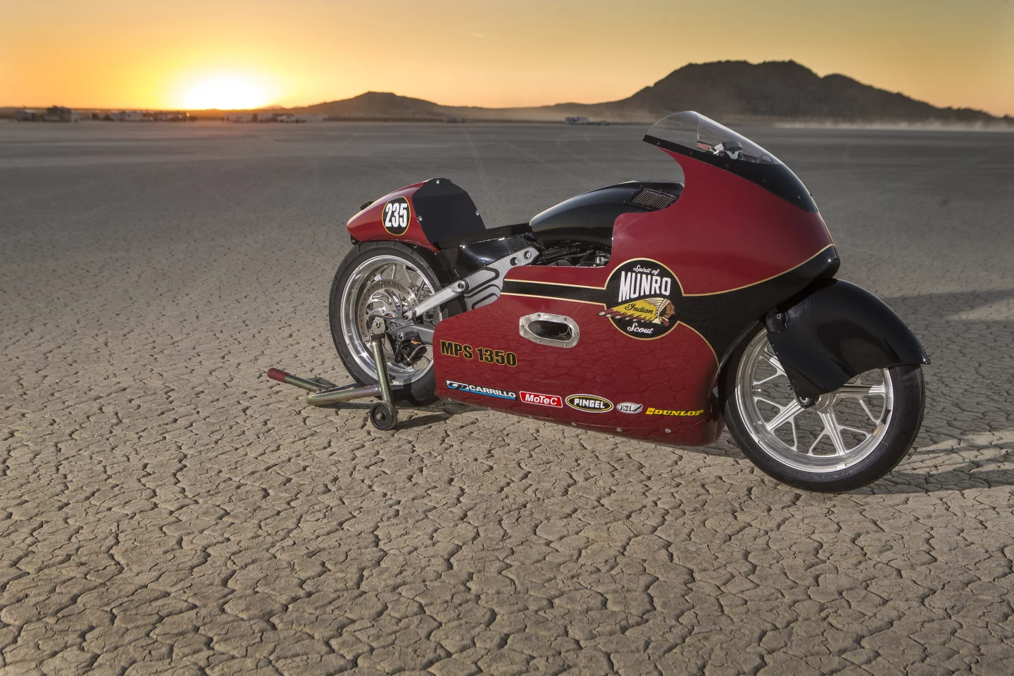 Lee Munro will pilot this Indian Scout Streamliner at Bonneville Salt Flats
