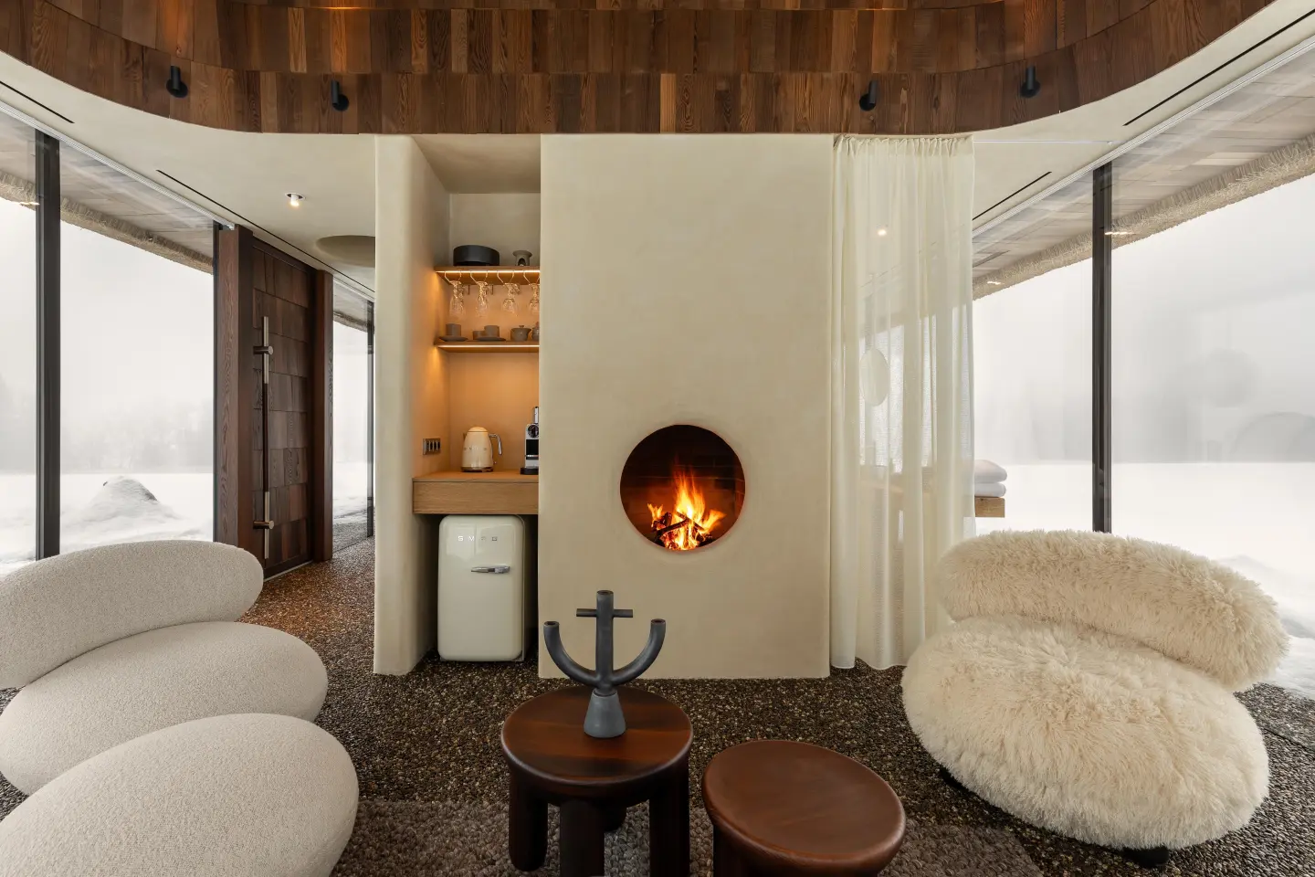 The Guesthouse Under the Reed Roof includes a fireplace to keep out the winter chill