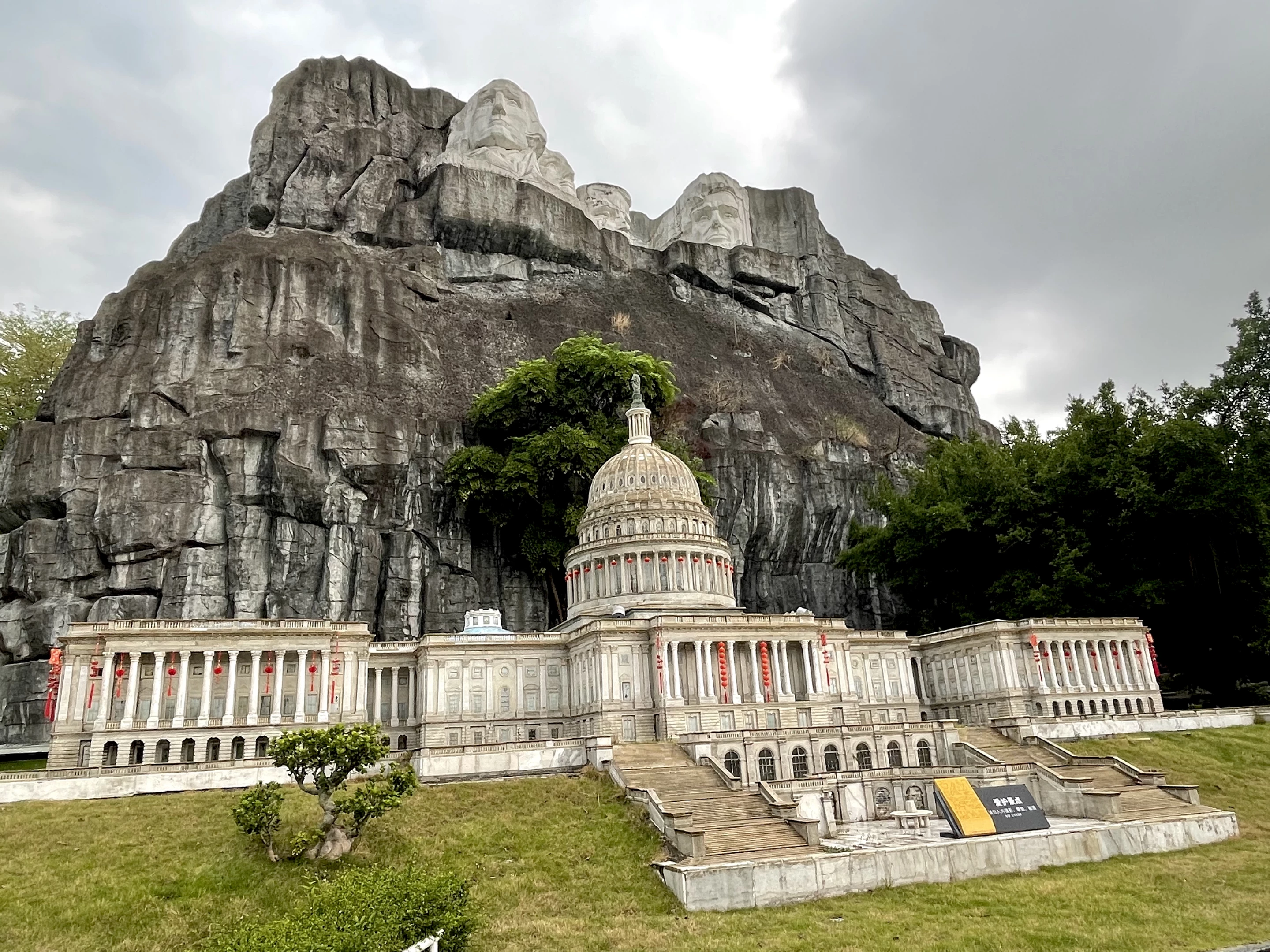 The Capitol looked resplendent in its Chinese New Year decorations beneath Rushmore