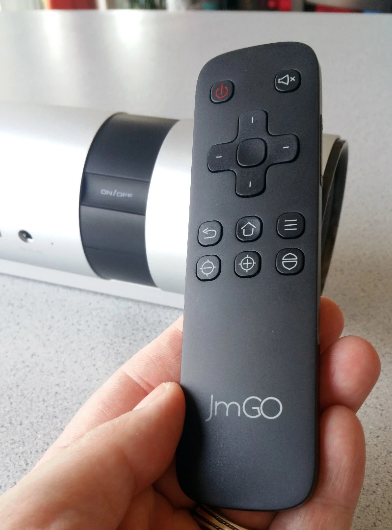 The JmGO View comes with a slim remote, but also offers a free companion app for Android and iOS