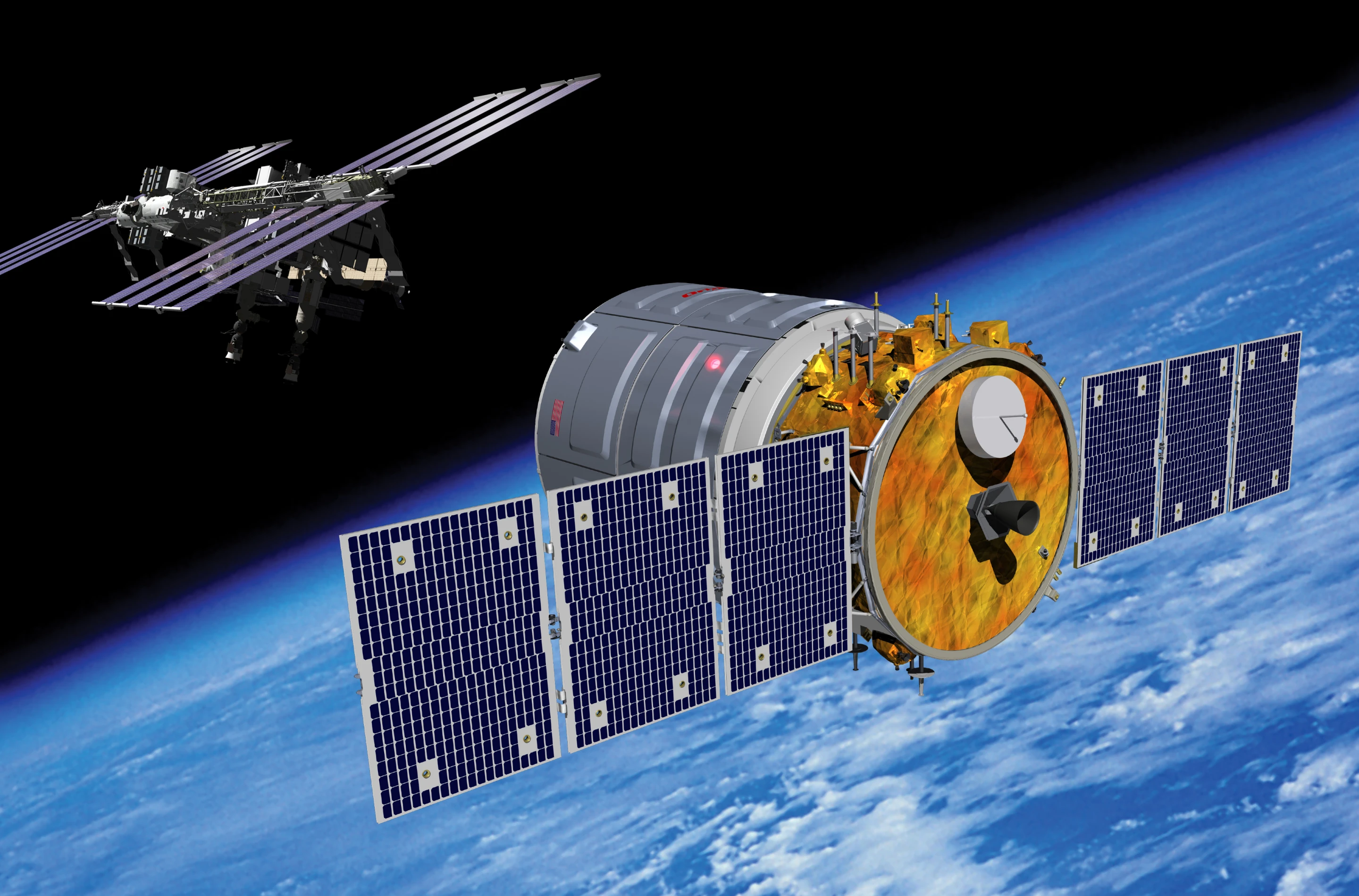 Artist rendering of Cygnus spacecraftapproaching the International Space Station